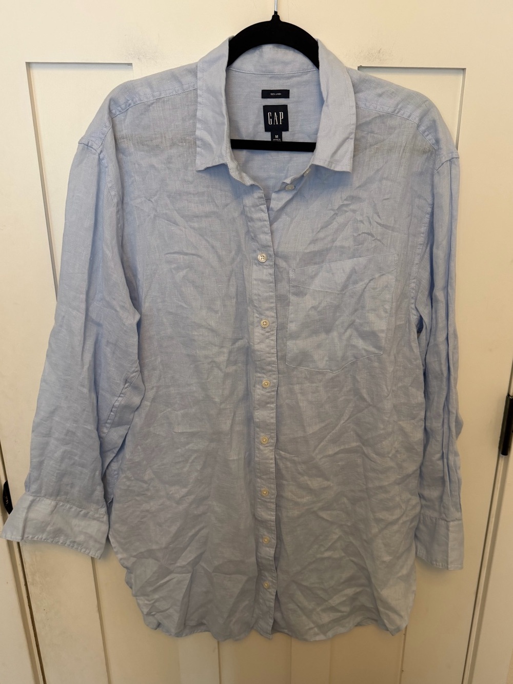 Gap Linen Button Down Long Sleeve Shirt Dress Tunic Top Oversized Medium Blue